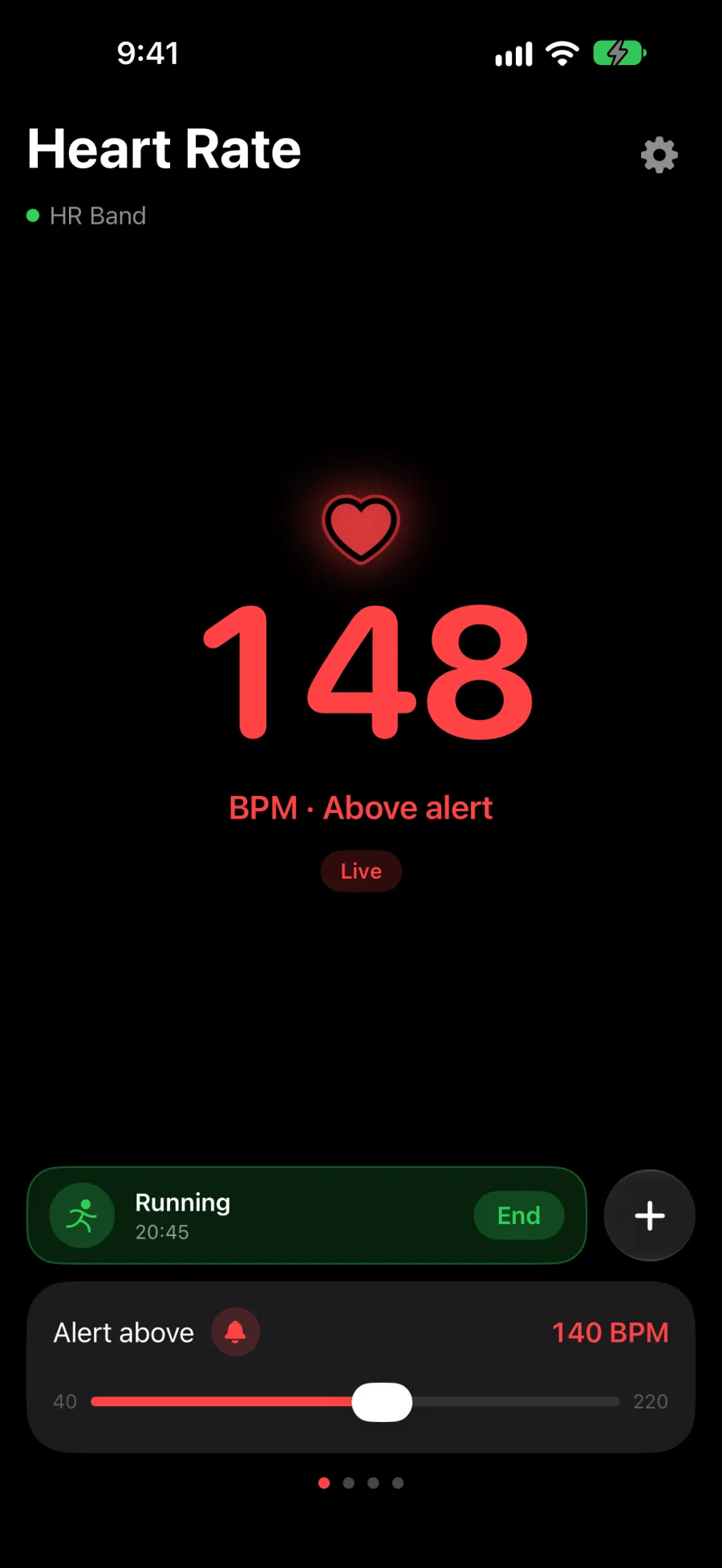 Heartpeak showing 148 BPM above the alert